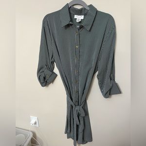 Green Striped Button Up Dress